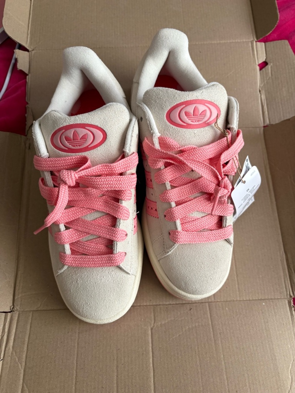 adidas Women’s Cream Suede Sneakers with Pink Accents